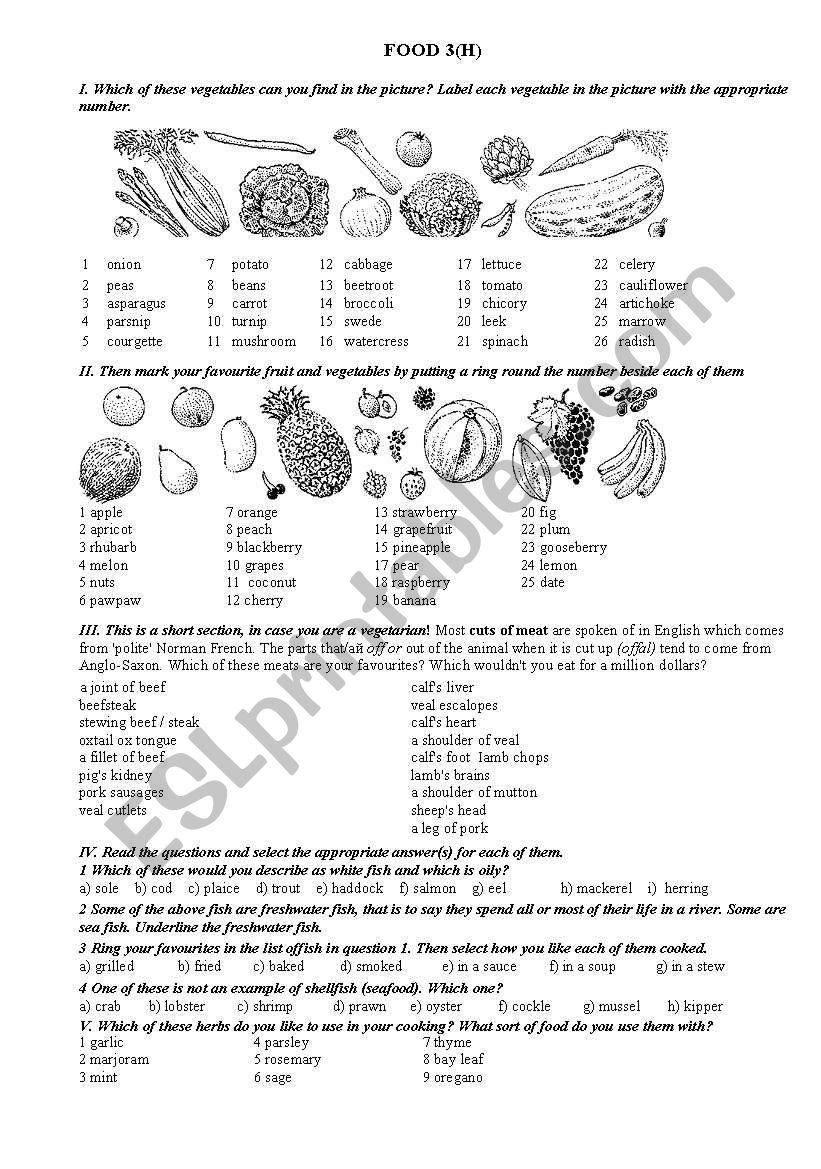 Food worksheet