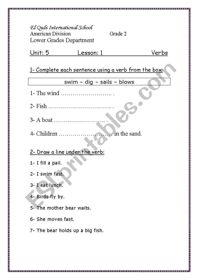 verbs worksheet