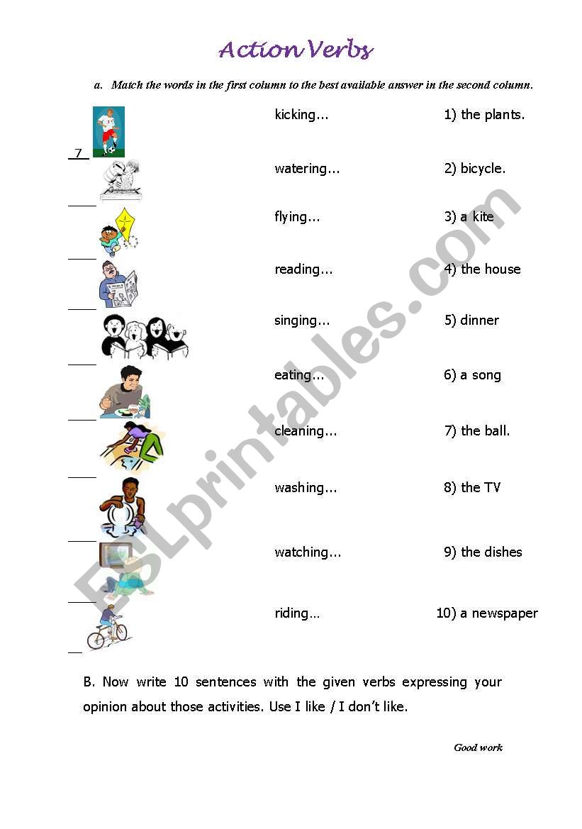 ACTION VERBS worksheet