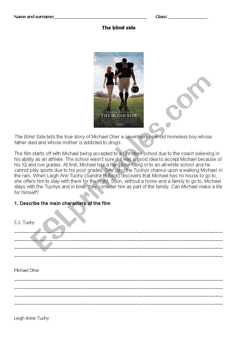 Film the blind side worksheet