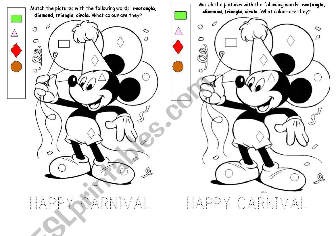 HAPPY CARNIVAL -COLOUR BY SHAPES- KINDERGARTEN -PRE SCHOOL 