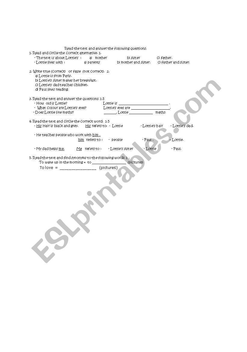 7th form test Part1 reading comprehension questions