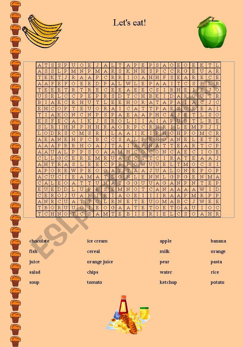 Food word search worksheet