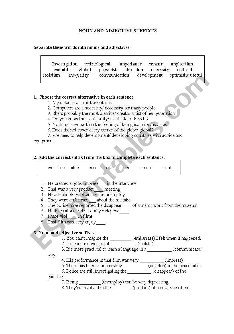 Nominal and adjectival suffixes