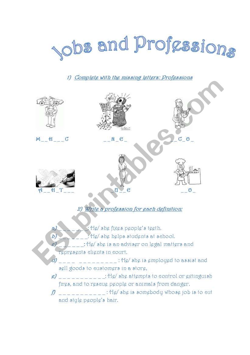 Jobs and Professions worksheet