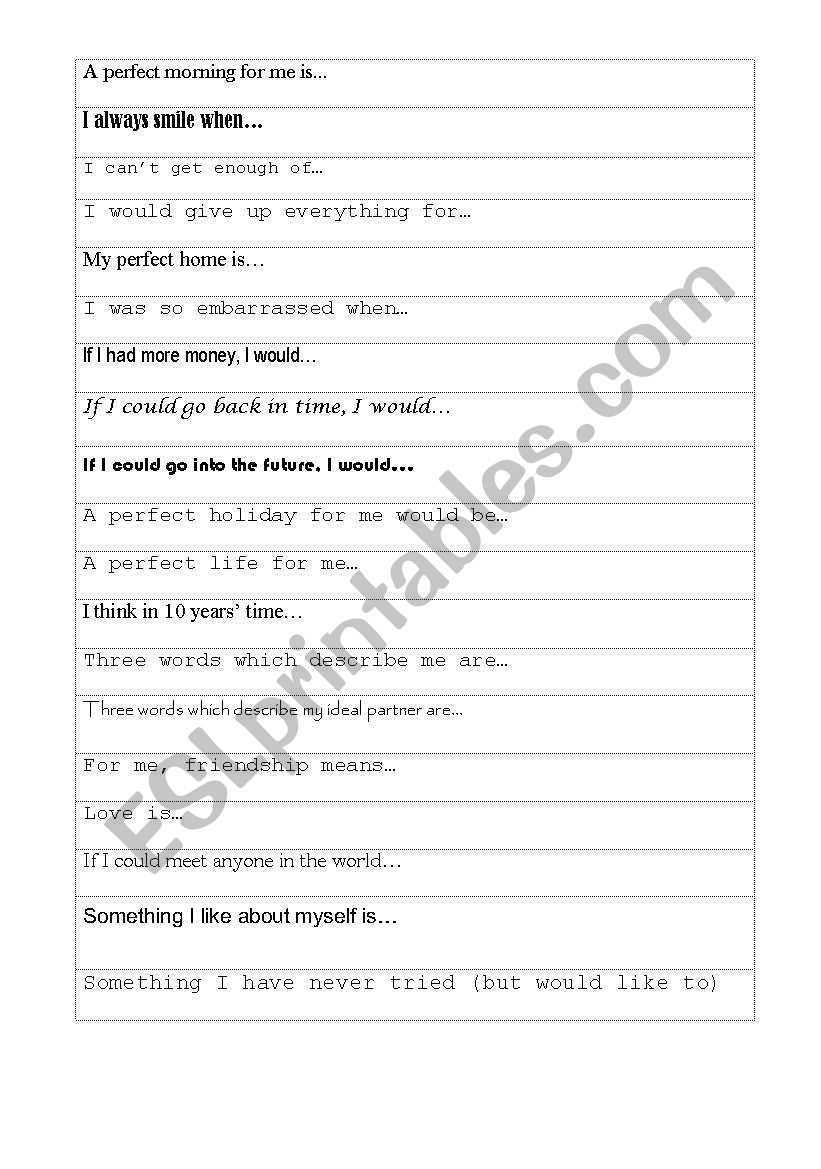 a little about me worksheet