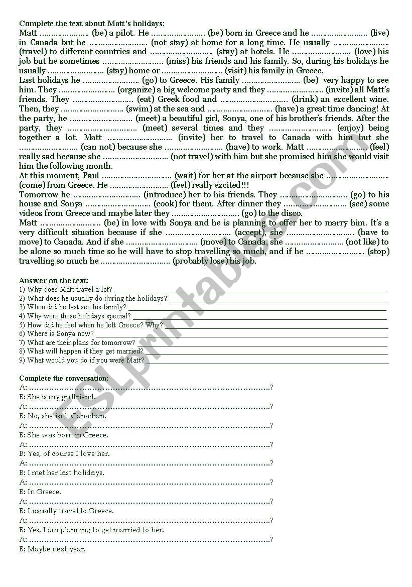All Tenses activities worksheet