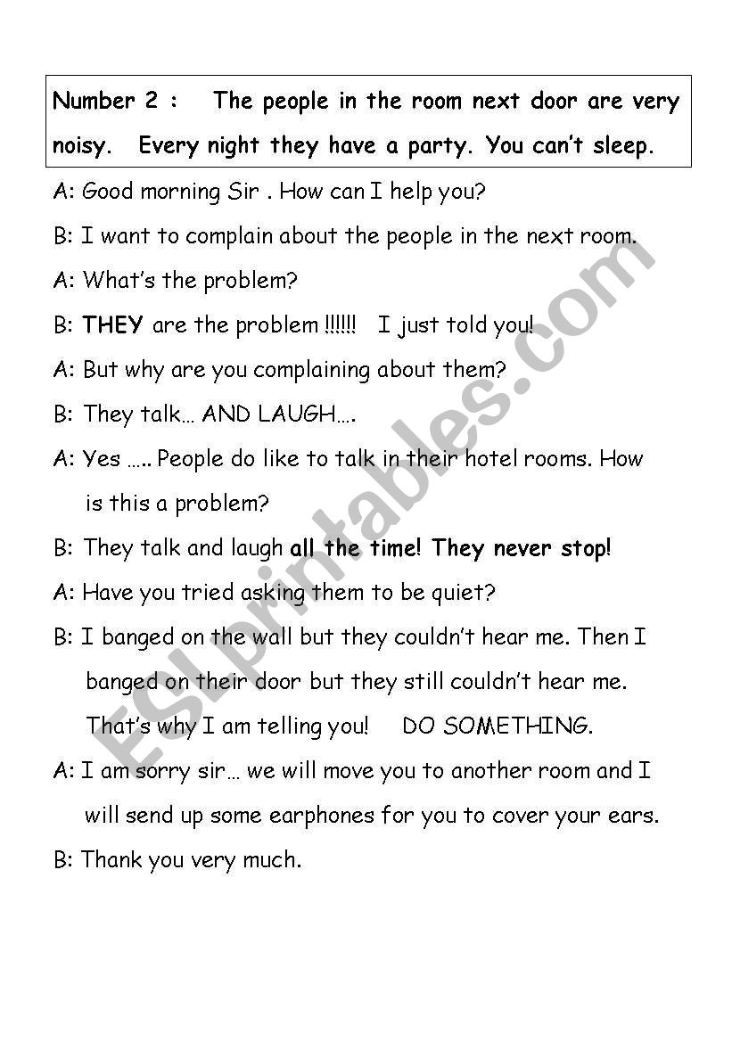 Hotel Role Plays worksheet