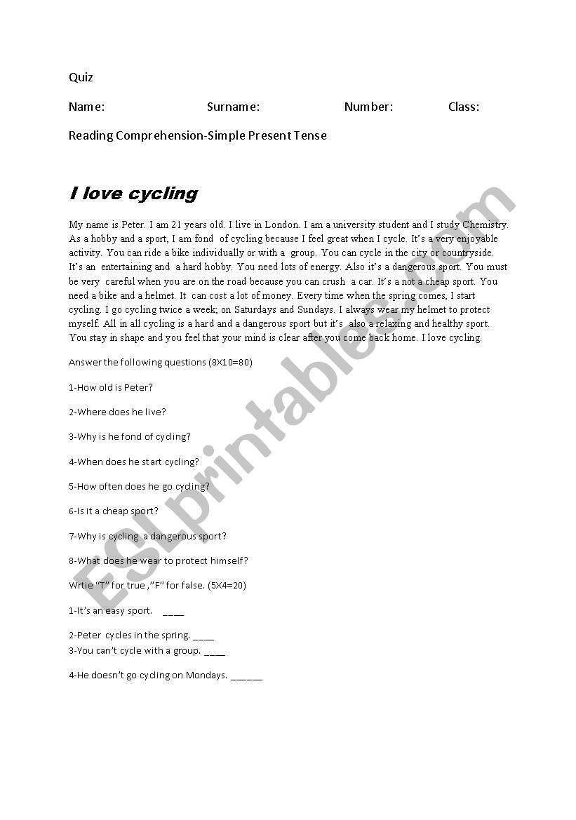 simple present tense-quiz worksheet