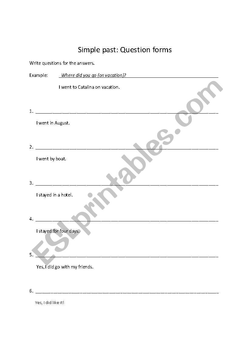 Simple past: Question forms worksheet