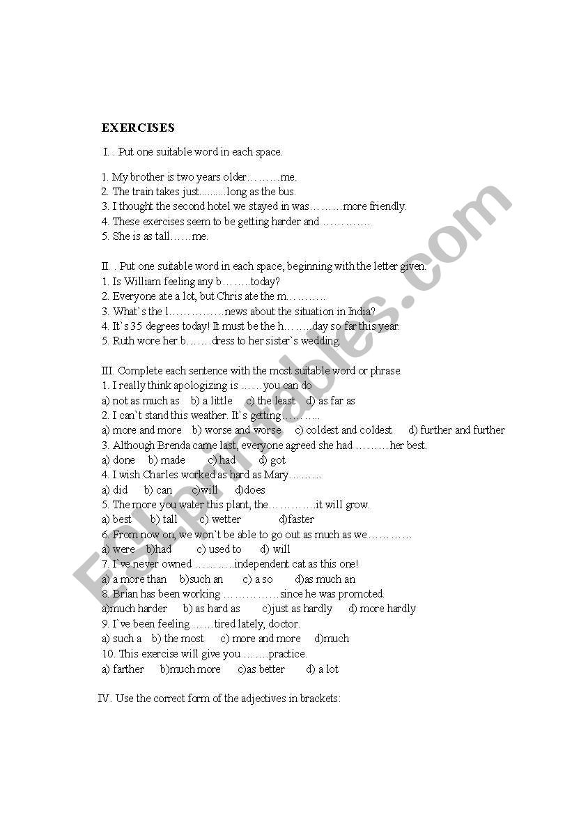 the adjective worksheet