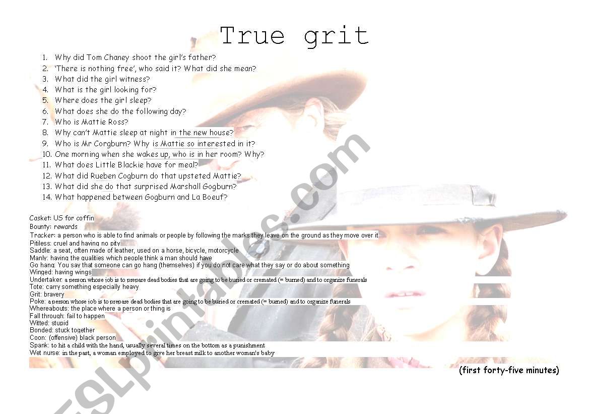 TRUE GRIT worksheet