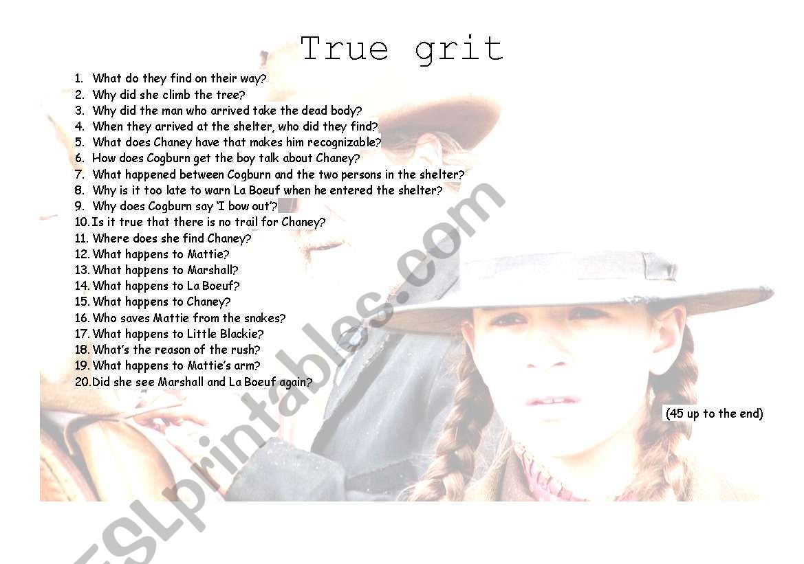 TRUE GRIT SECOND PART worksheet