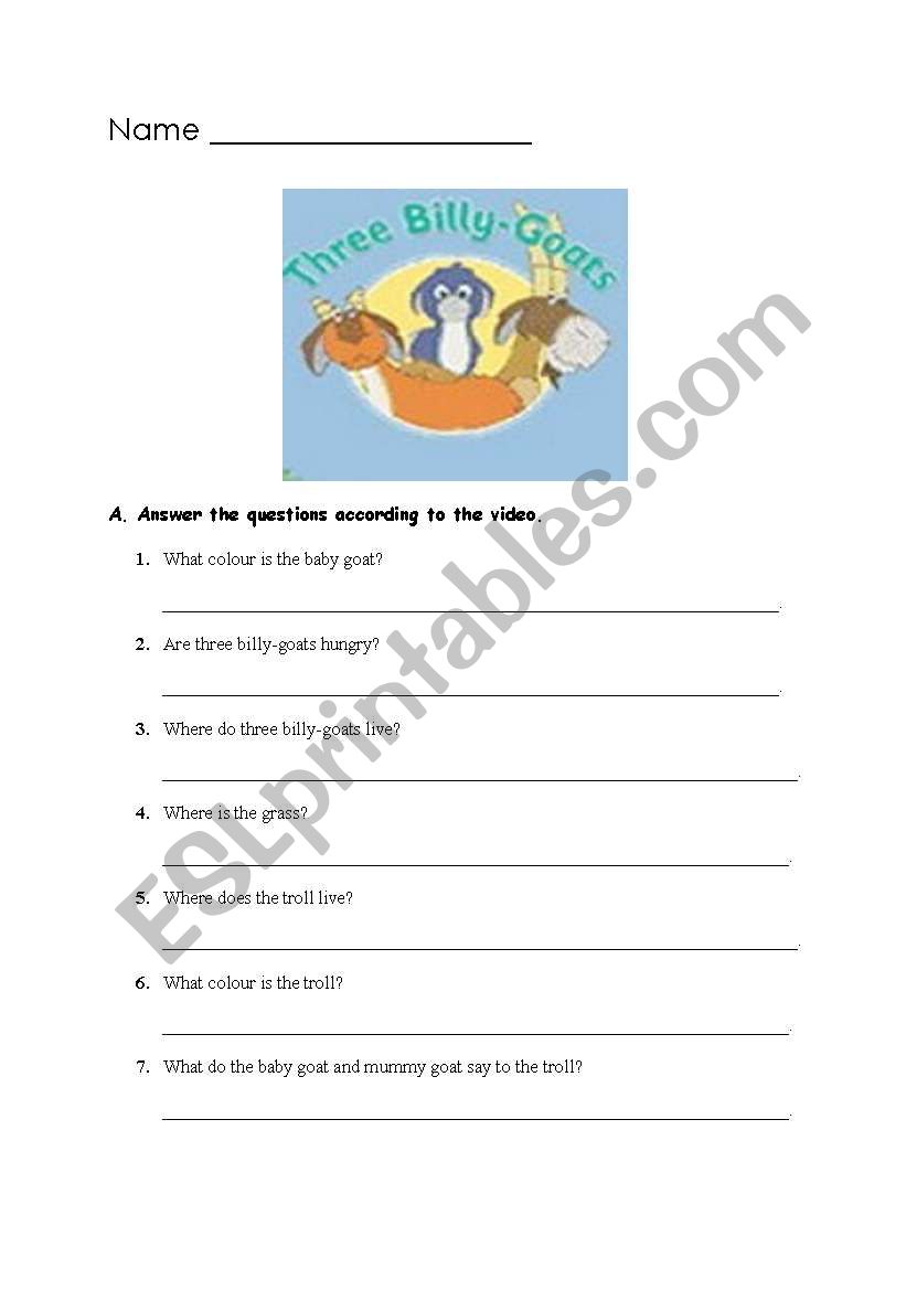 Three Billy Goats worksheet