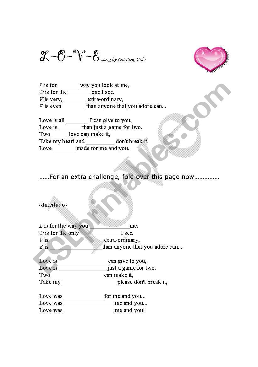 Love by Nat King Cole gap fill 