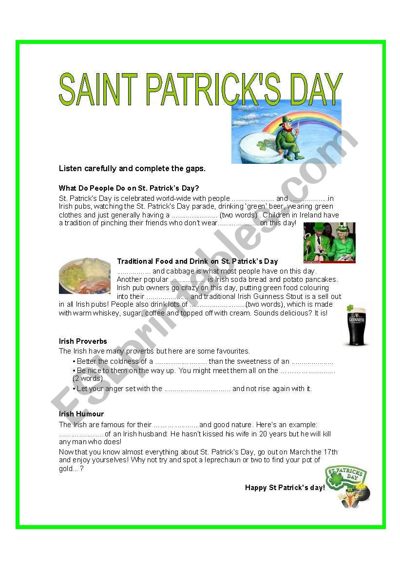 LISTENING ON ST PATRICKS DAY worksheet