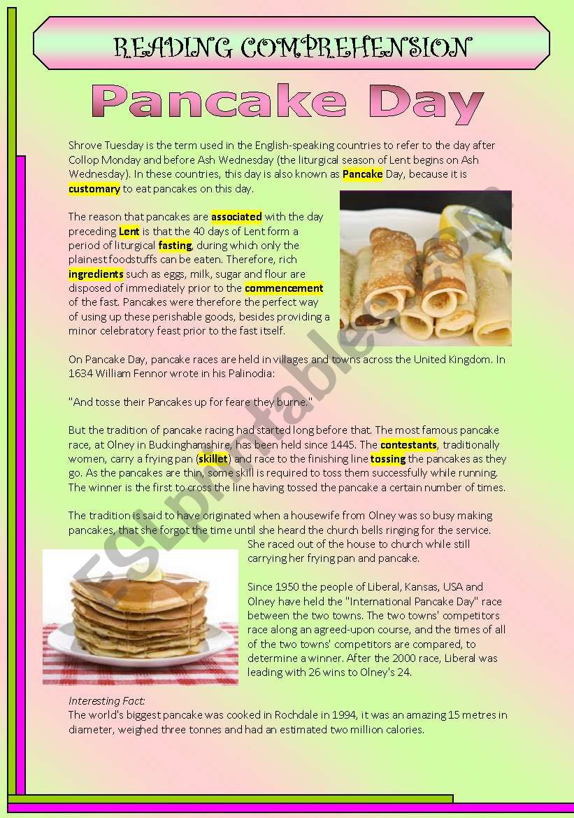 Pancake Day worksheet