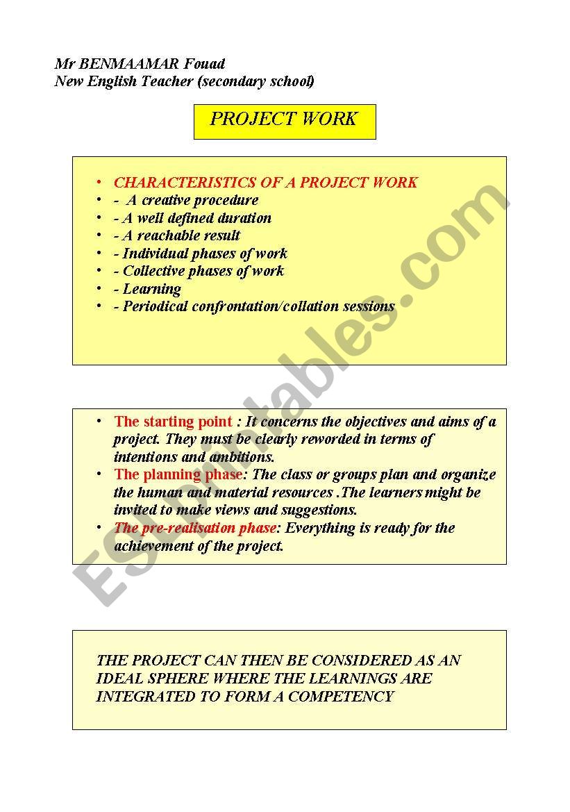The Project  Work and its procedures