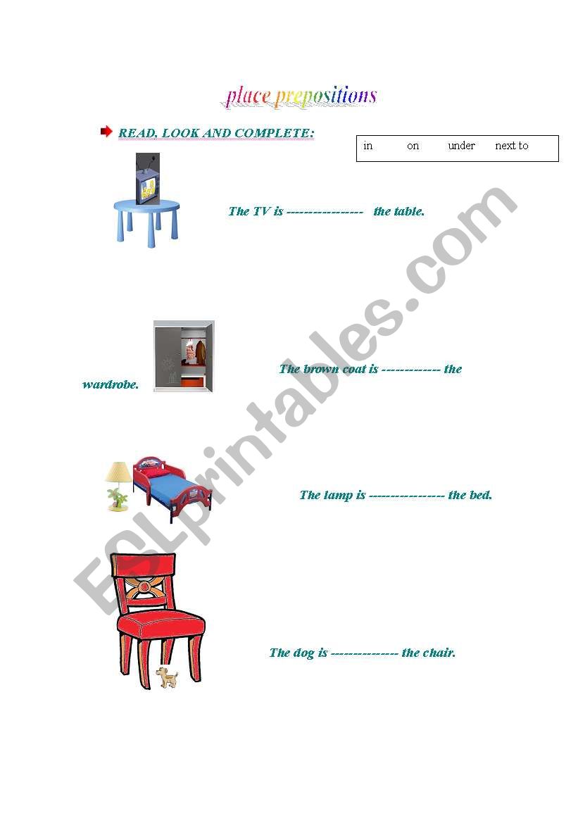 prepositions of place worksheet