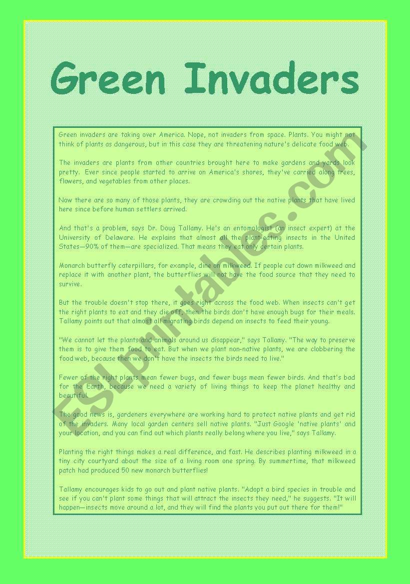 Green Invaders worksheet