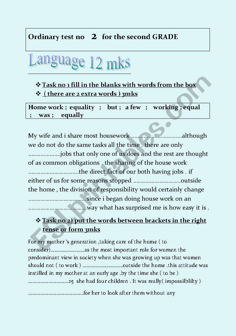 language for the second grade worksheet
