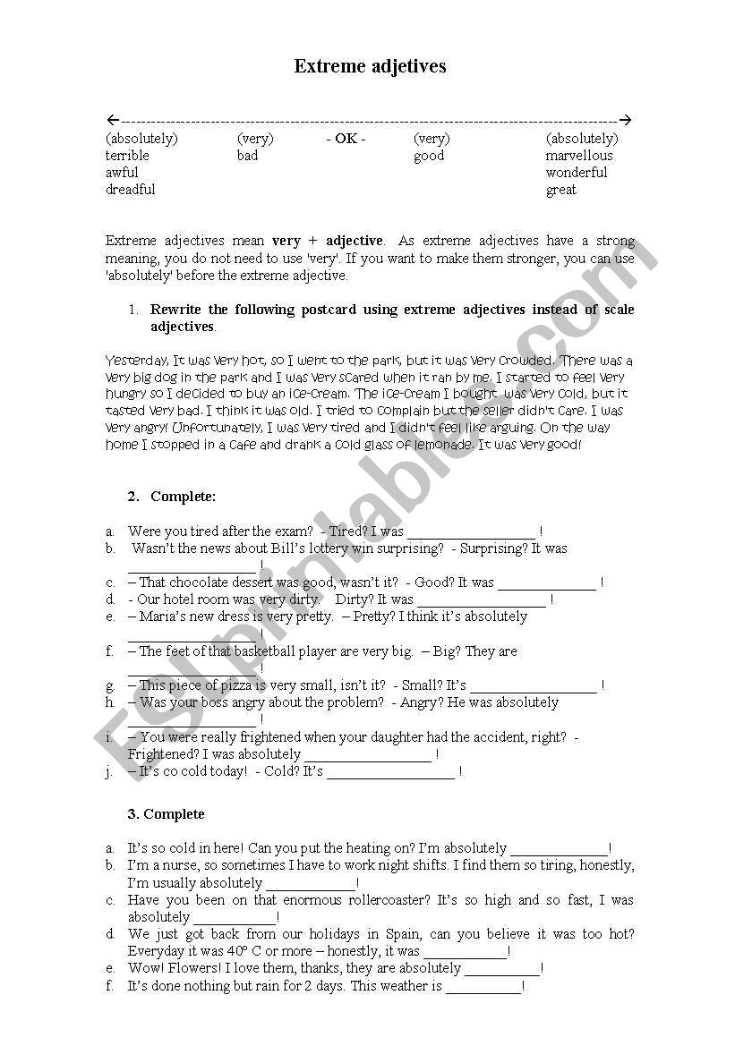 extreme adjectives worksheet