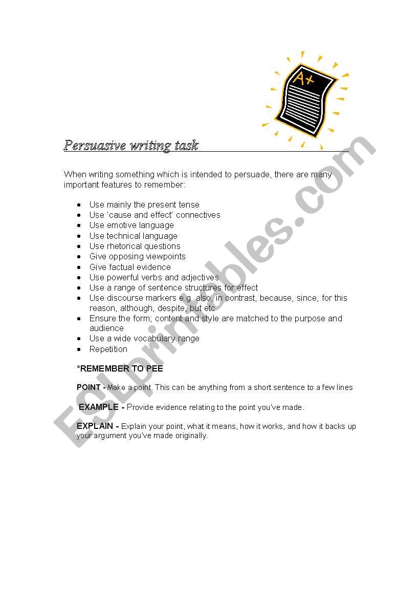 Persuasive writing task using persuasive devices