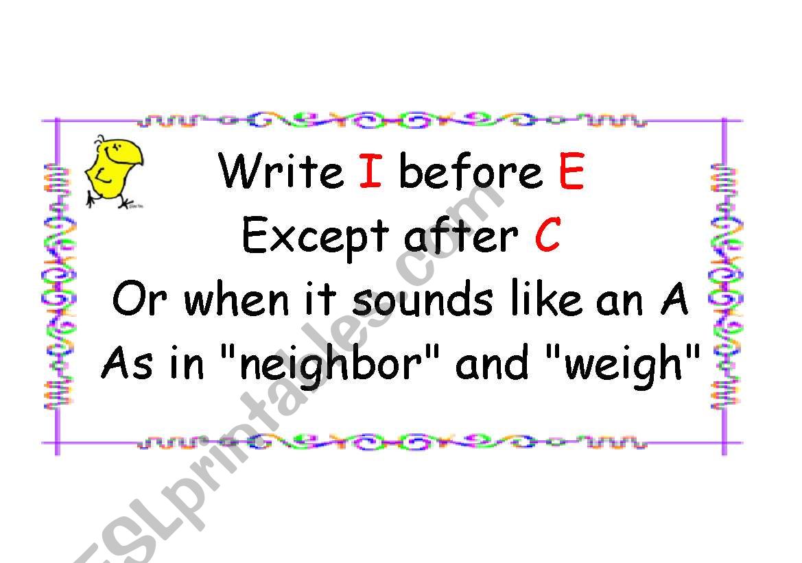Spelling Rule (2) ie / ei worksheet