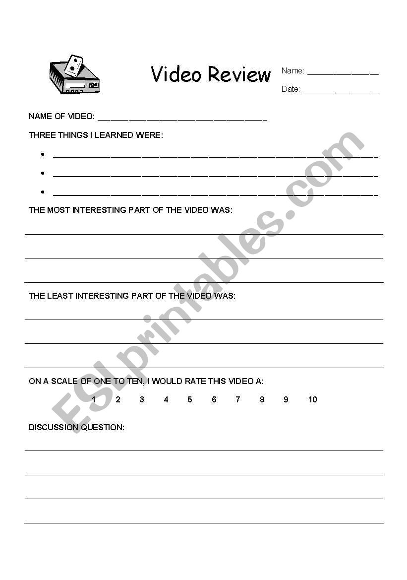 Video Review worksheet