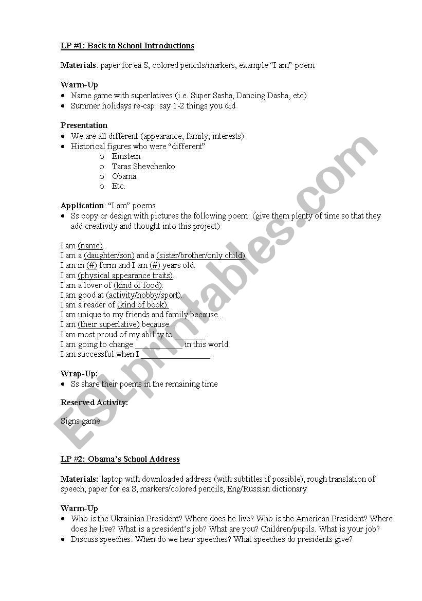 Lesson Plans Ukraine  worksheet