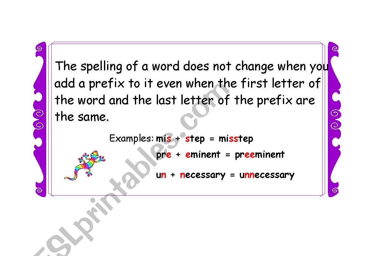 Spelling rule - prefix worksheet