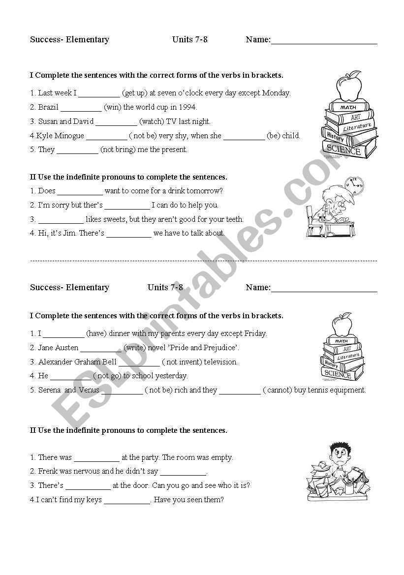 Success Elementary Test Units 7/8