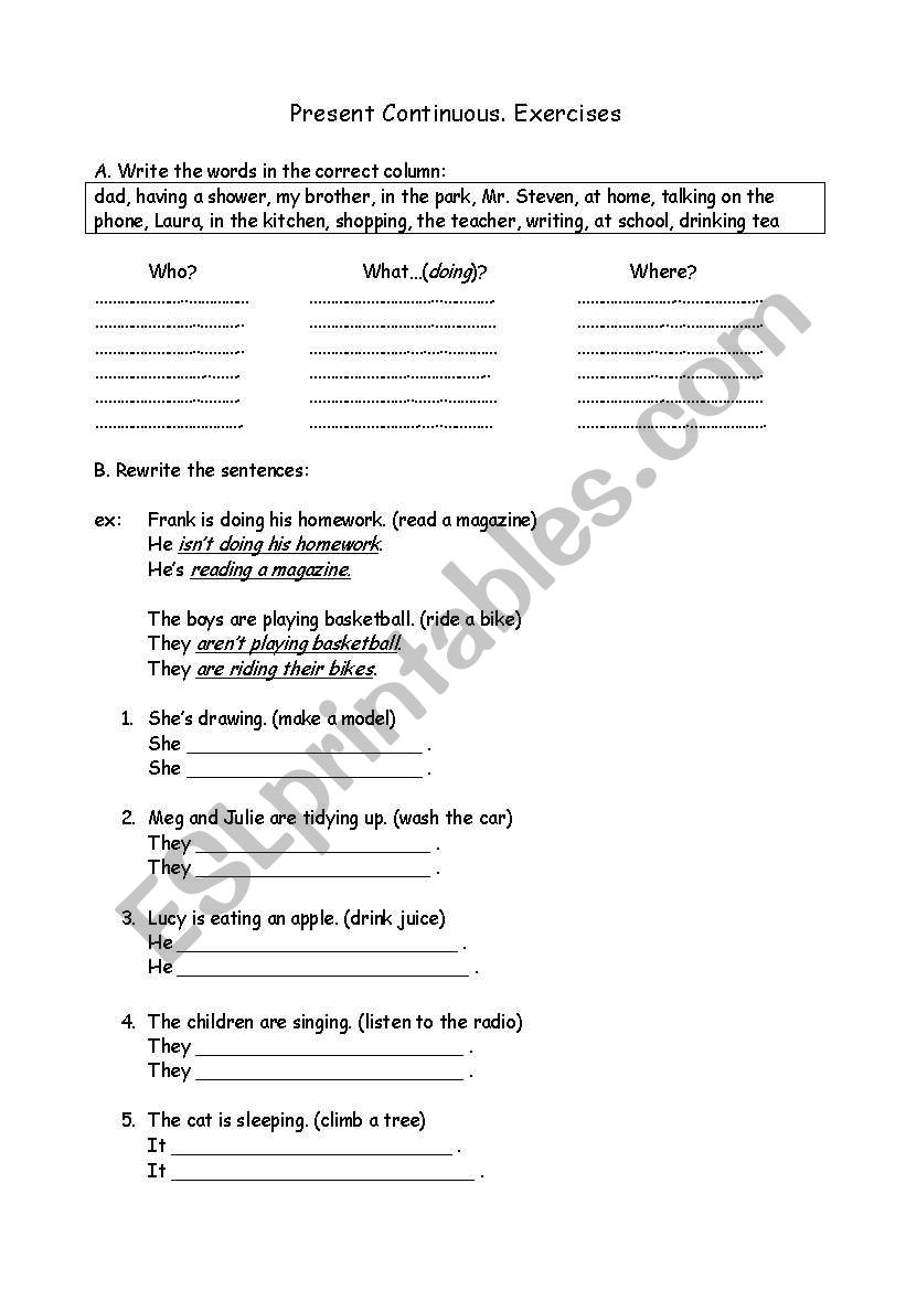 Present Continuous. Exercises worksheet