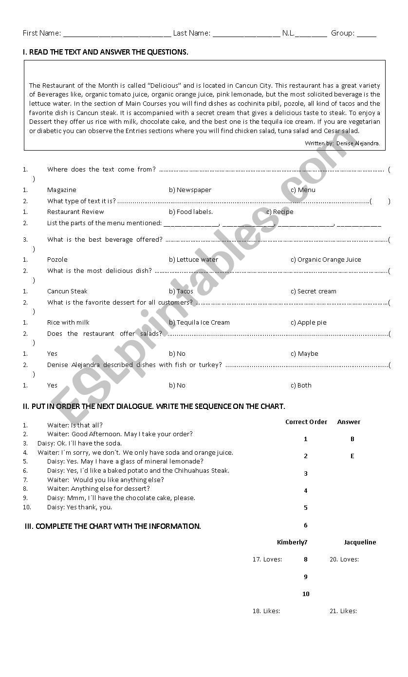 Exam unit 3 second grade worksheet