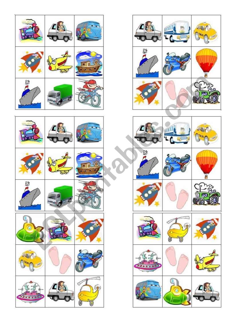 transport bingo worksheet