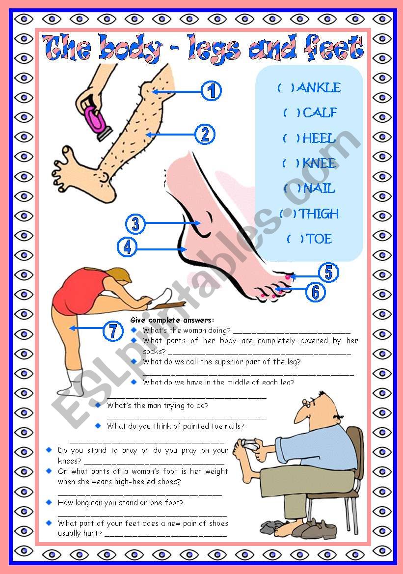 The human body (legs and feet): vocabulary  legs and feet  2 tasks  fully editable