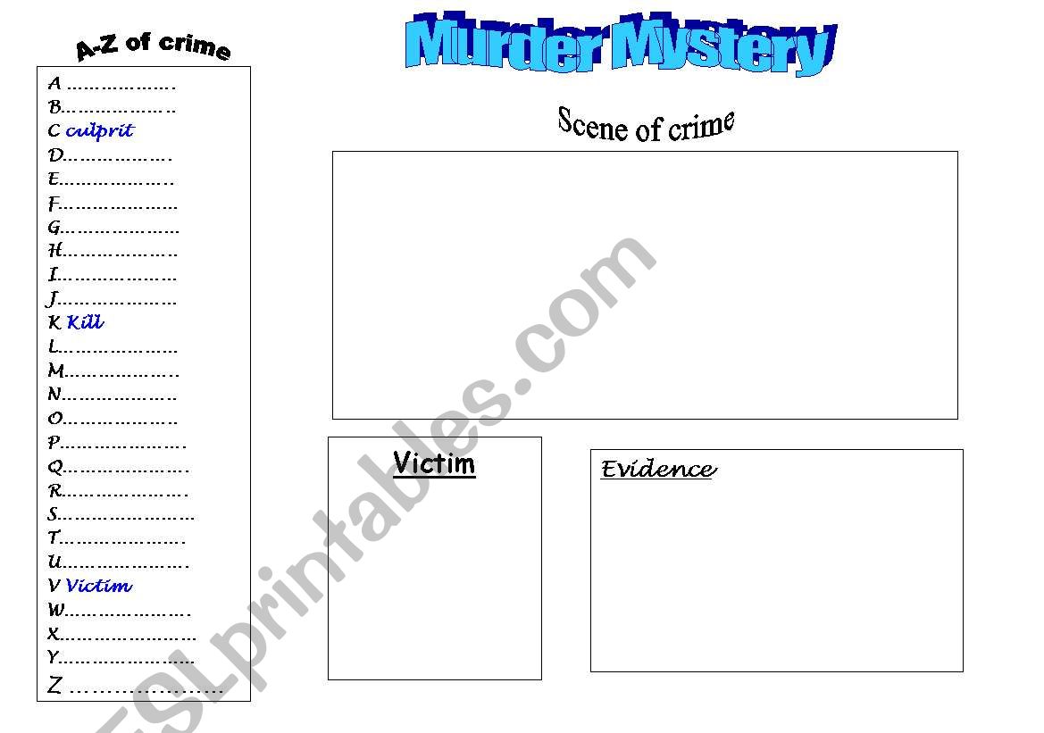 Murder Mystery worksheet