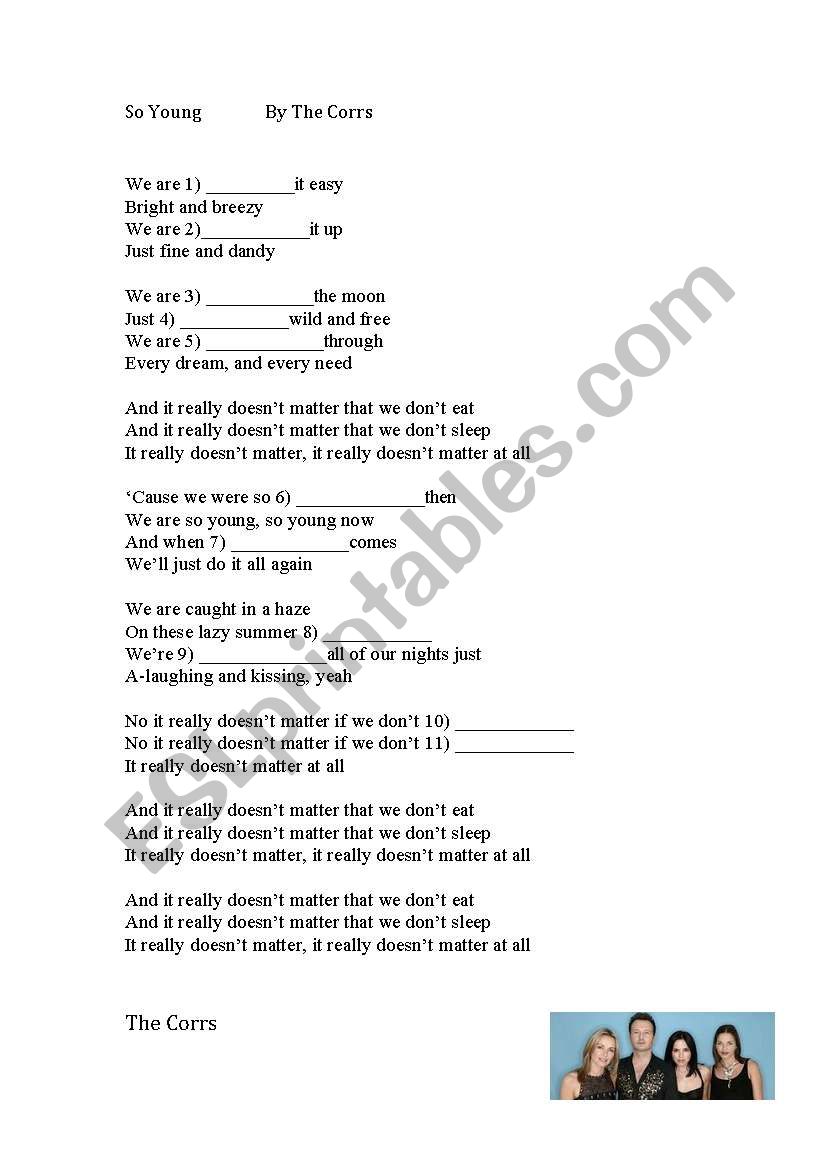 So young By the Corrs worksheet