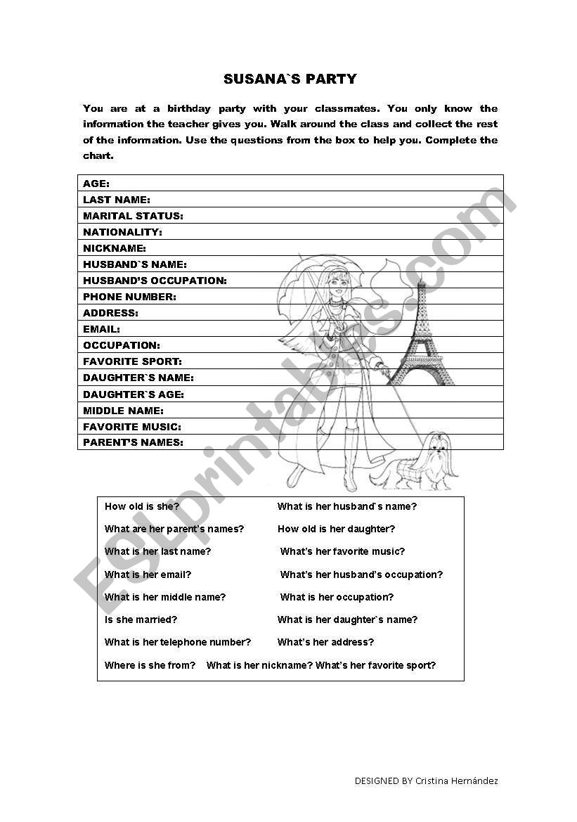 susanas party worksheet