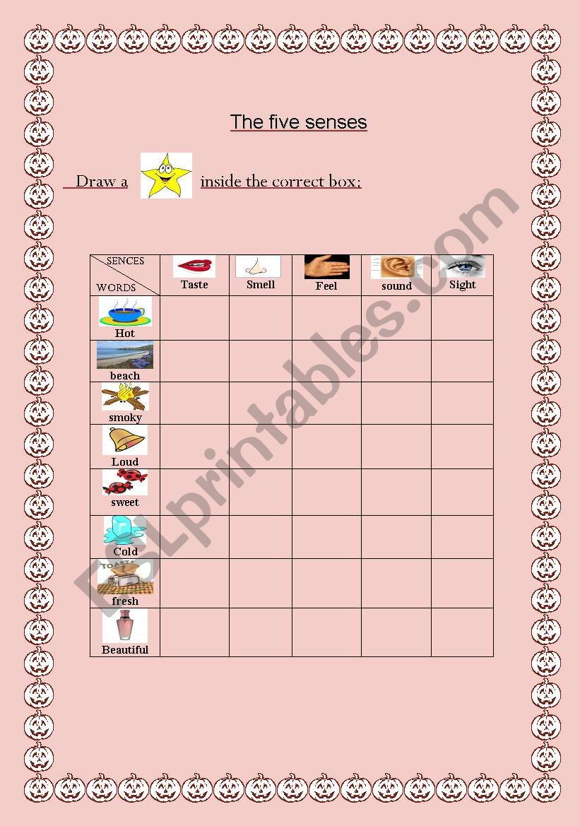 five sences worksheet