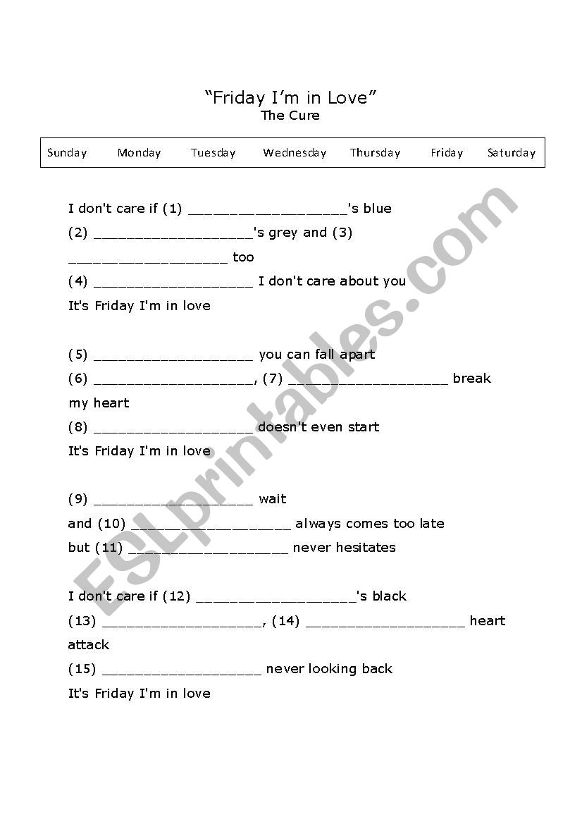 Days of the week: 