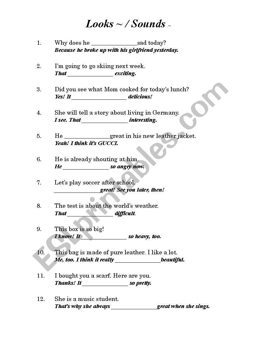 Looks ~ or Sounds~ worksheet