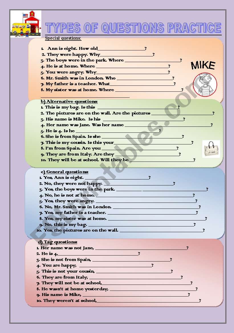 Types of questions practice with to be-present, past simple