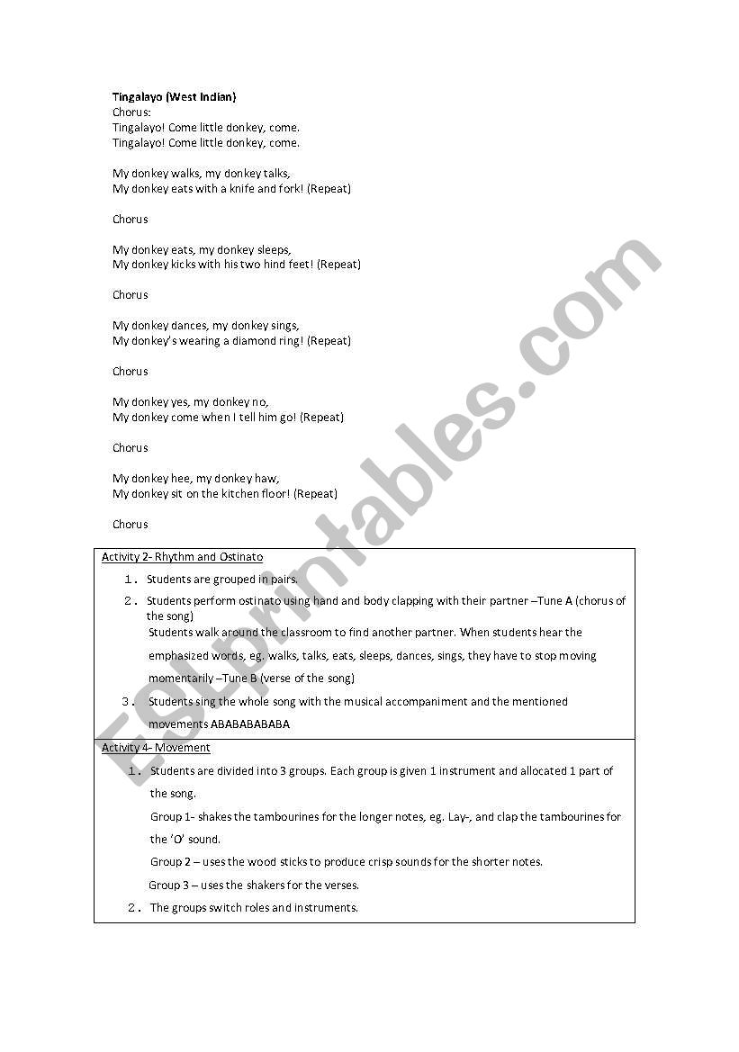 Music Activity worksheet