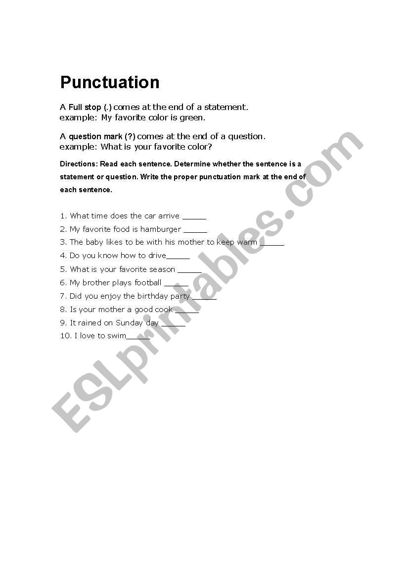 punctuation worksheet