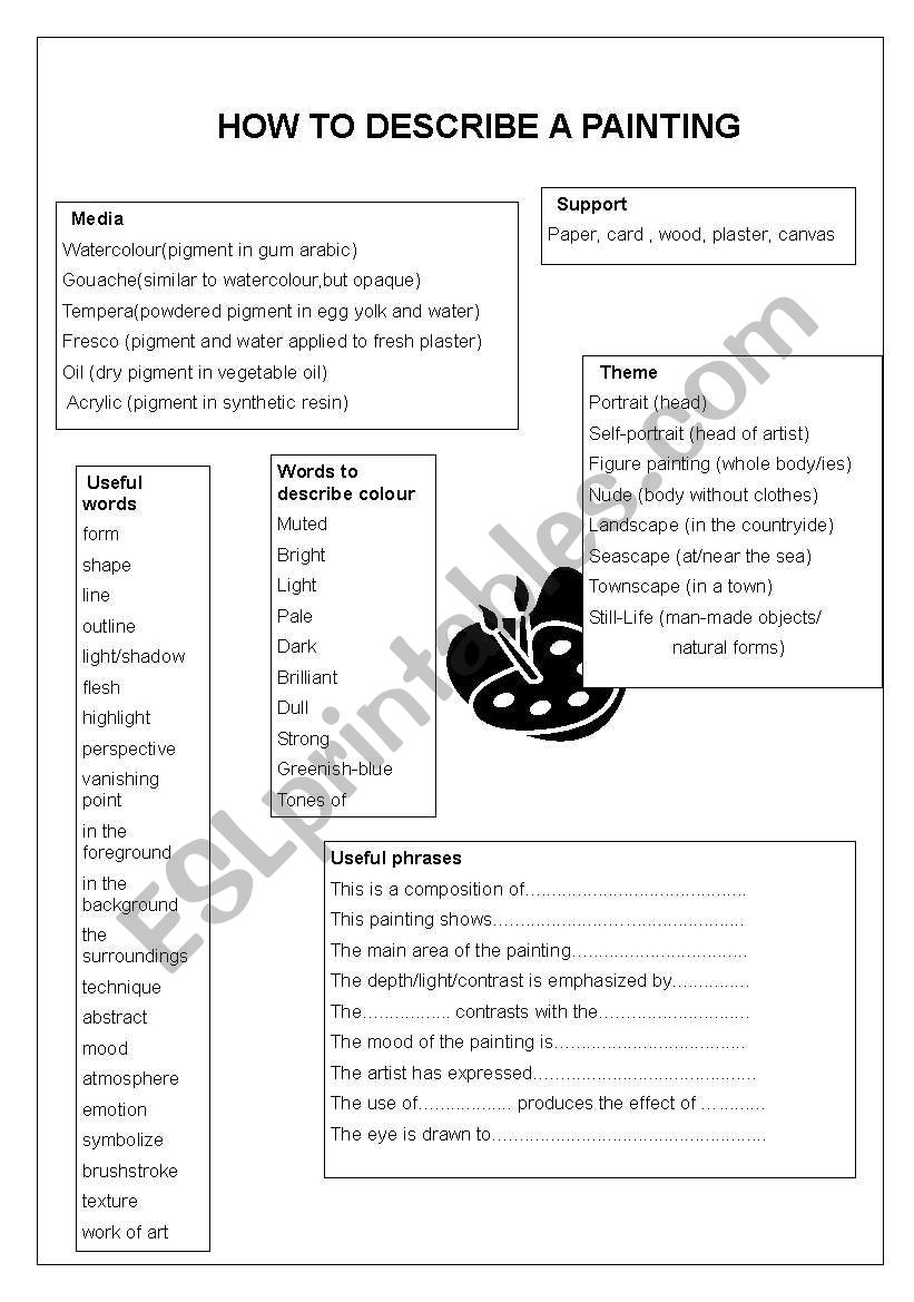 How to describe a painting worksheet