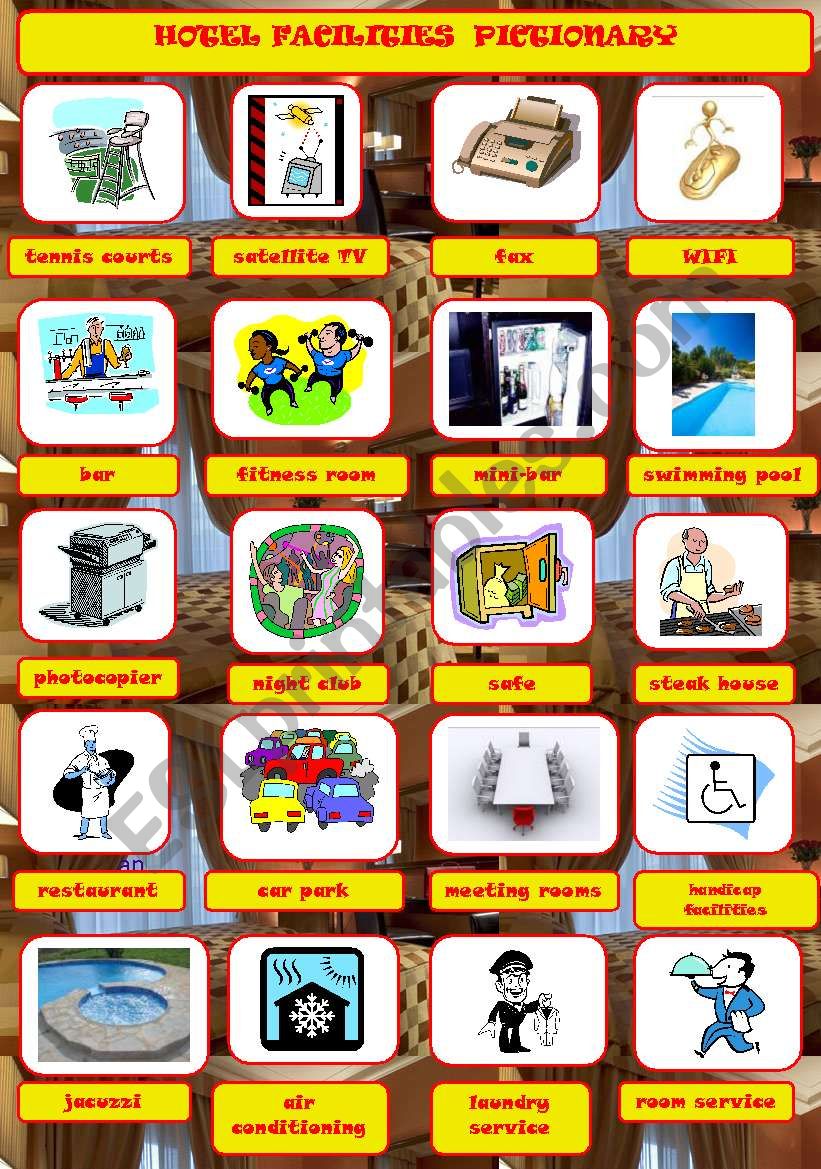 HOTEL FACILITIES PICTIONARY worksheet