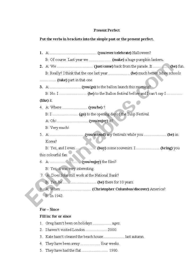 present perfect/past simple worksheet