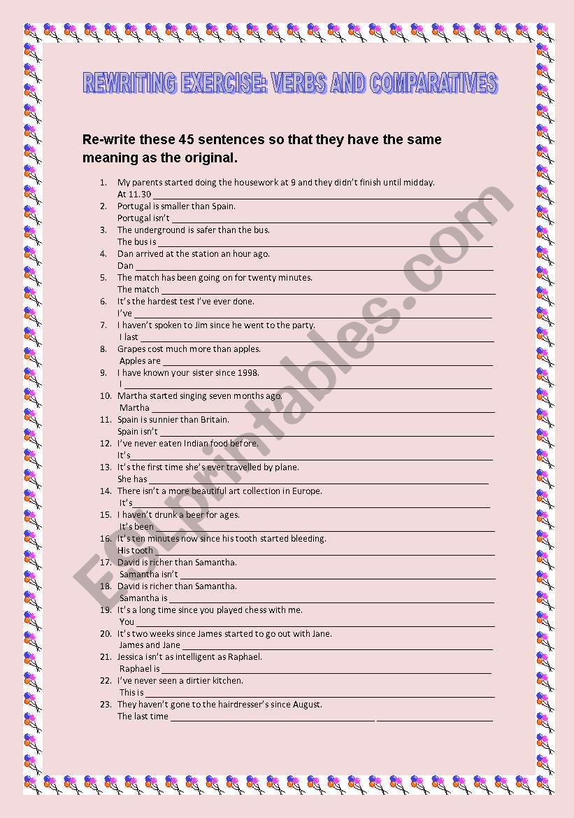 REWRITING EXERCISES : VERBS AND COMPARISON