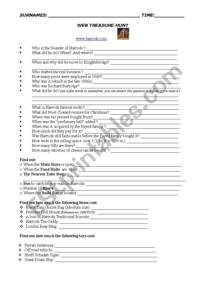 Web Treasure Hunt worksheet